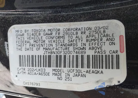 2002 Lexus Ls 430 из США, поврежденный, VIN JTHBN30F320074689